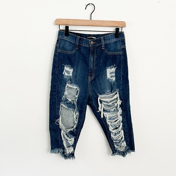 fashion nova // distressed high rise bermuda capri shorts 9 29 - Picture 1 of 7